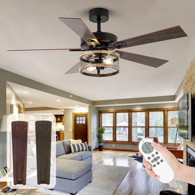 Photo 5 of  Ceiling Fan with Lights Remote Control, 52 Inch Rustic Wood Ceiling Fan with 5 Blades, Quiet Reversible DC Motor, Modern Ceiling Fans for Bedroom, Patio, Living Room, Dining Room