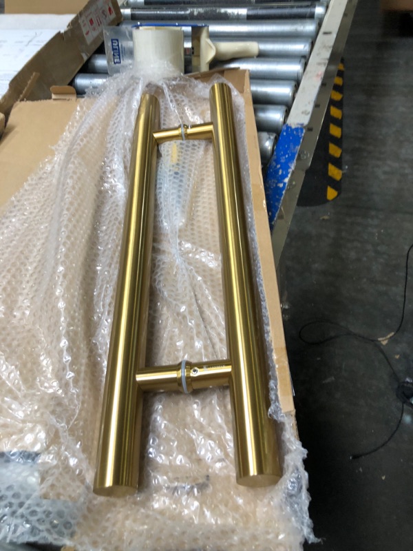 Photo 1 of LVYIHAN 24 inch Round Stainless Steel Door Pull Push Handle Double Sided, French Sliding Barn Door Handle, H Shape Home Door Pull Handles, Gold 24inch / 60cm Gold