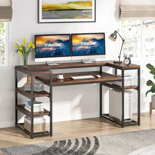 Photo 1 of Brown/Black Computer Desk with Storage Shelves
