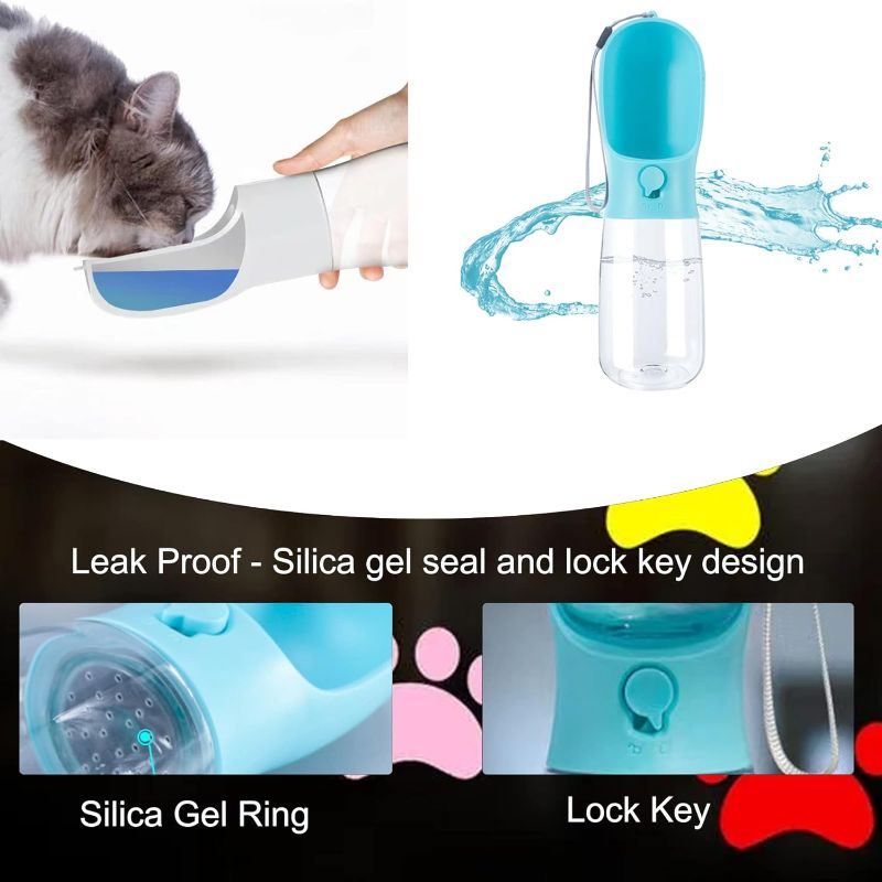 Photo 1 of 2 in 1 Dog Water Bottle,Portable Pet Water Bottle with Food Container,Leak Proof Dog Travel Water Bottle for Cat,Rabbit,Puppy Water Dispenser for Walking,Hiking,Travel,Dishwasher Safe (Blue, 19oz)
