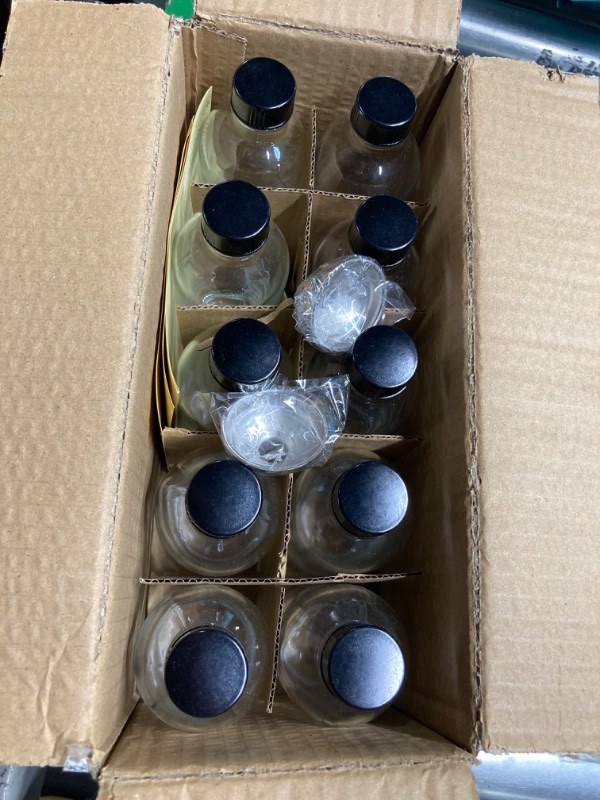 Photo 3 of 10 Pack, 4 oz Small Clear Glass Bottles with Lids & 3 Stainless Steel Funnels - 120ml Boston Round Sample Bottles for Potion, Juice, Ginger Shots, Oils, Whiskey, Liquids - Travel Bottles NO Leakage