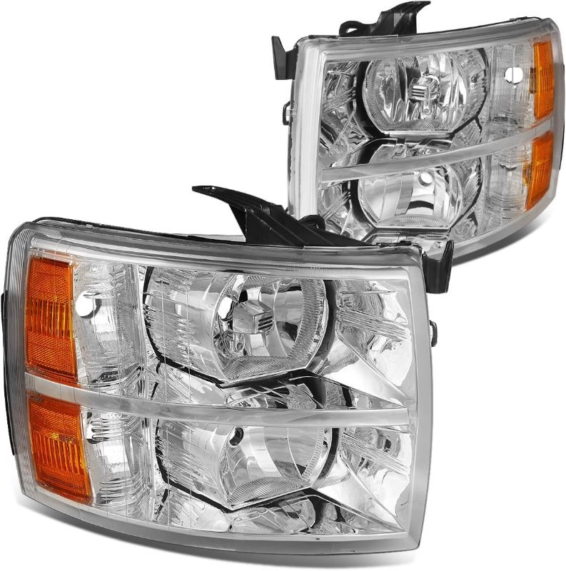 Photo 1 of DNA MOTORING HL-OH-CSIL07-CH-AM Pair of Chrome Amber Headlights Compatible with 07-13 Silverado 1500/07-14 Silverado 2500 HD 3500