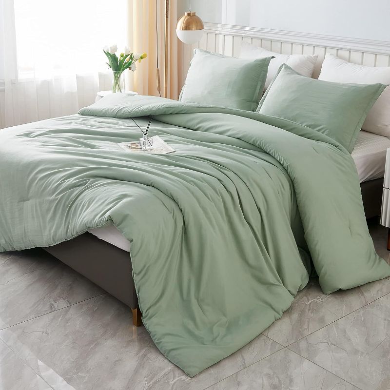 Photo 1 of                                    Litanika King Size Comforter Set Sage Green, 3 Pieces Lightweight Solid Bedding Comforters Sets, All Season Fluffy Down Alternative Comforter Bed Set Quilt Blanket
                                                   