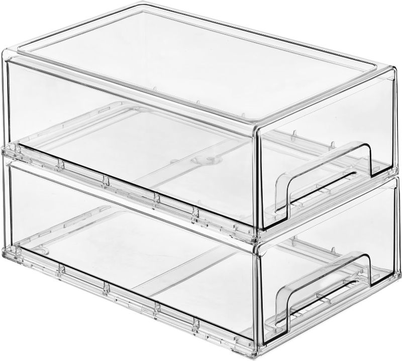 Photo 1 of  Vorey 2 Pack Stackable Makeup Organizer Storage Drawers, XL-Large Acrylic Organizers, Clear Storage Bins with Handles for Vanity, Undersink, Kitchen Cabinets, Pantry, Bathroom Organizers and Storage