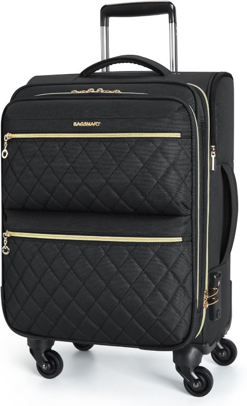 Photo 1 of BAGSMART Softside Expandable Luggage Airline Approved with Spinner Wheels, 20 Inch Carry On Luggage 22x14x9 with TSA Lock, Quilted Rolling Suitcases for Women, Black 