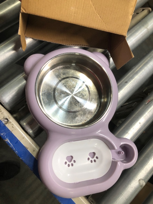 Photo 3 of **MISSING WATER DISPENSER** Dog Bowls, Cat Food and Water Bowl Set with Water Dispenser and Stainless Steel Bowl for Cats and Small Dogs - Purple
