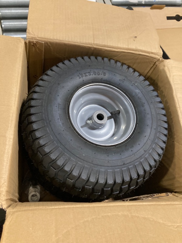 Photo 3 of (2 Pack) 15 x 6.00-6 Tire and Wheel Set - for Lawn Tractors with 3” Centered Hub and 3/4" Sintered iron bushings
