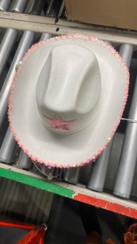 Photo 2 of **4** Rhode Island Novelty White Felt Cowgirl Hat with Pink Star, One per Order