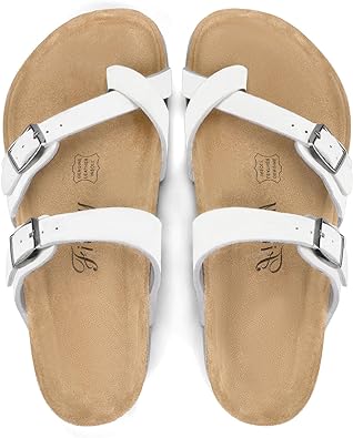 Photo 1 of FITORY Women's Slide Sandals with Soft Cork Footbed, Comfort Arch Support Flat Sandals for Summer Size 8