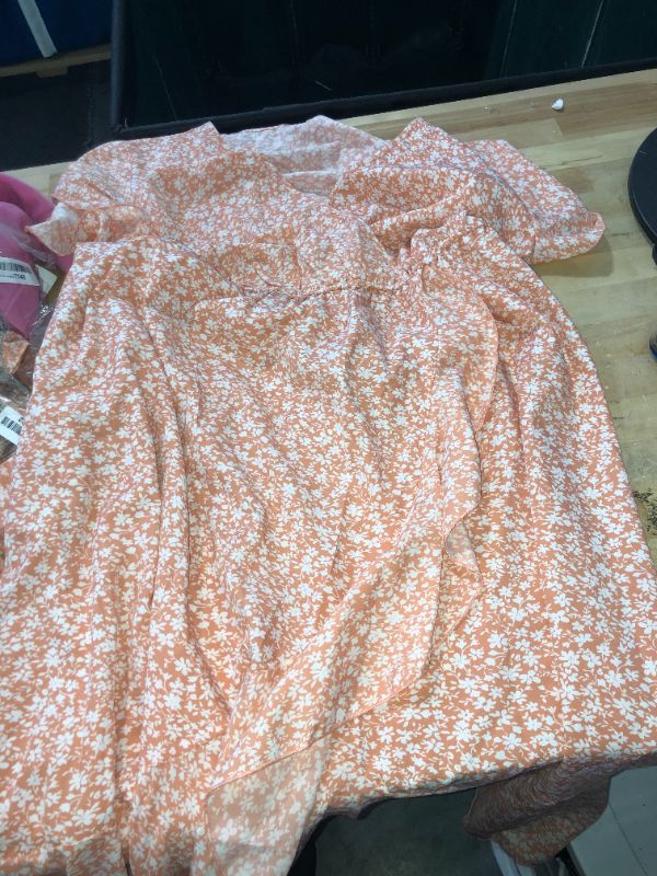 Photo 3 of Orange and White Women's Surplice Dress 