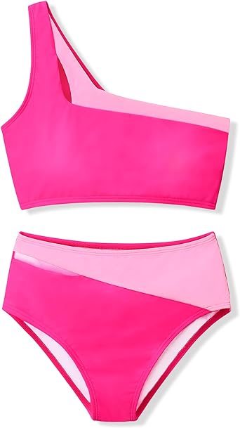 Photo 1 of  Swimsuit 2 Piece One Shoulder Cutout Girls Bikini Top High Waisted Bottom