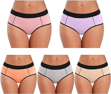 Photo 1 of POKARLA Women's Cotton Stretch Underwear Ladies Mid-high Waisted Briefs Panties 5-Pack