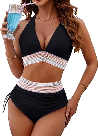 Photo 1 of BMJL Womens High Waisted Bikini Sets Tummy Control Swimsuits Sexy V Neck Two Piece Bathing Suits 2024