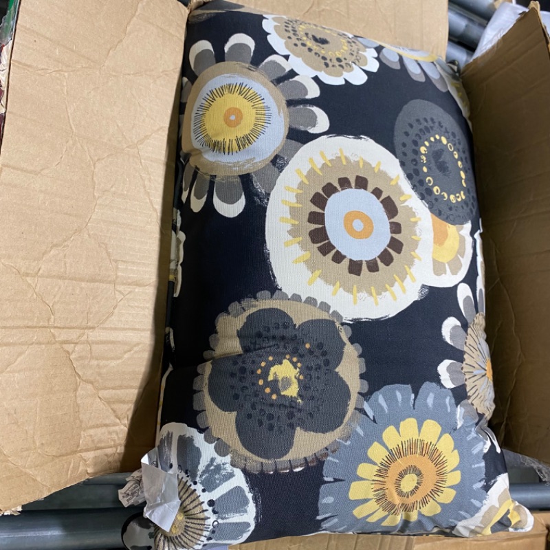 Photo 3 of ** 2pc** Pillow Perfect Floral Indoor/Outdoor Accent Throw Pillow, Plush Fill, Weather, and Fade Resistant, Lumbar - 11.5" x 18.5" , Black/Yellow Crosby, 2 Count
