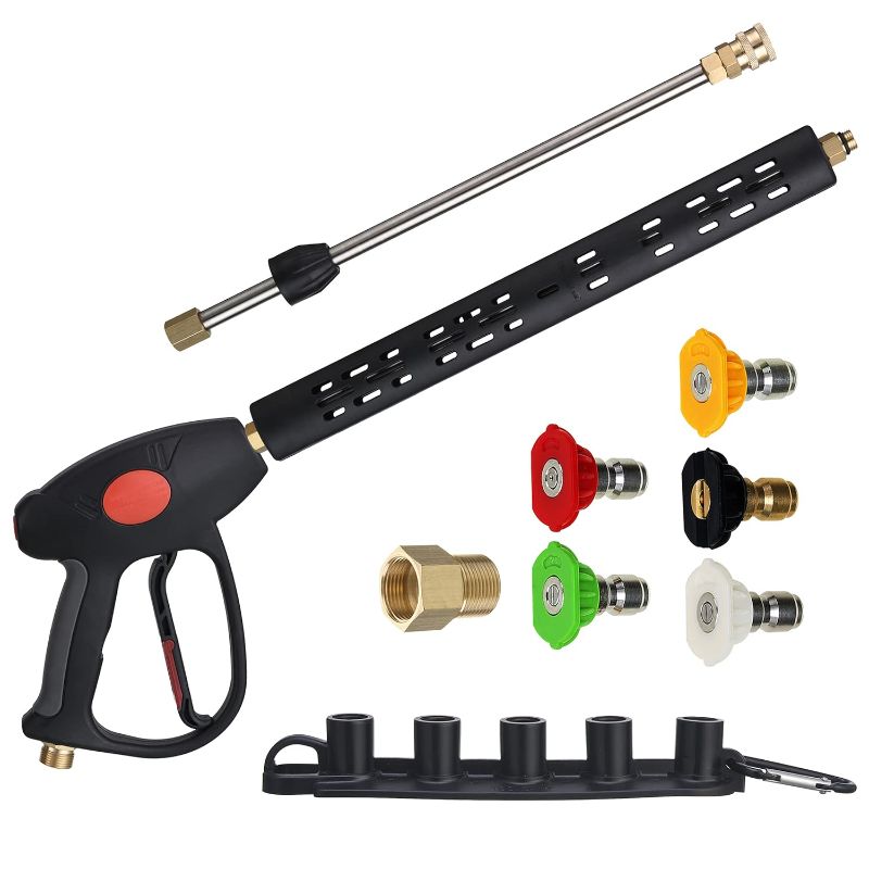 Photo 1 of M MINGLE Replacement Pressure Washer Gun with Extension Wand, M22 15mm or M22 14mm Fitting, 5 Nozzle Tips, 40 Inch, 4000 PSI