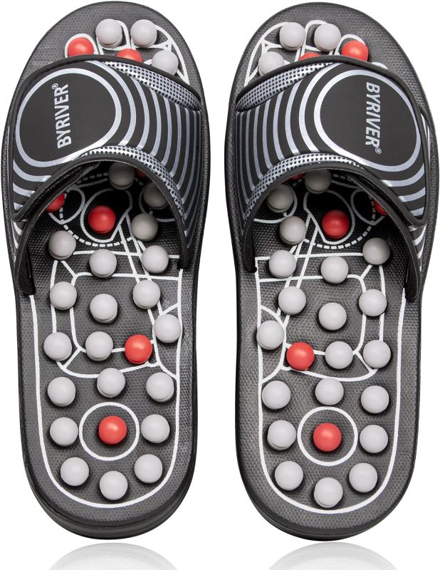 Photo 1 of BYRIVER Foot Reflexology Tools Pressure Point Massage Mat Slippers Slides Sandals Shoes, Back Knee Feet Arch Heel Pain Tension Relief Products, Relaxation Gifts for Mom Dad Parents(02L)