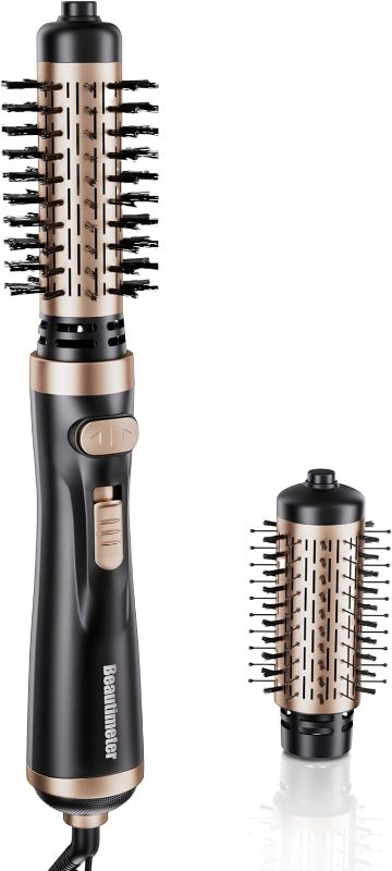 Photo 1 of Beautimeter Hair Dryer Brush, Auto Rotating Blow Dryer Brush with 2 Detachable Brushes(1.5" & 2"), 3-in-1 Hot Air Styler for Drying, Curling and Straightening Hair, Black & Gold