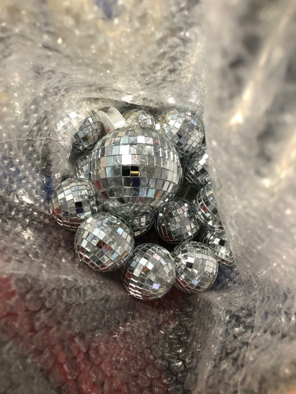 Photo 3 of 20 Pcs Hanging Mirror Disco Ball Ornaments Glass Disco Balls Decoration Different Sizes 70s Reflective Mini Disco Ball Decor with Rope (4 Inch, 3. 2 Inch, 2 Inch)