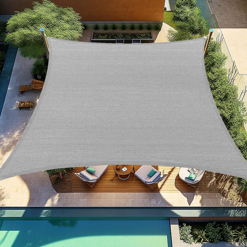Photo 1 of Shade&Beyond Sun Shade Sail Rectangular Curved Canopy 12'x16' Sail Shade Light Grey Sun Shades Permeable for Patios Backyard Deck (We Make Customized Size)