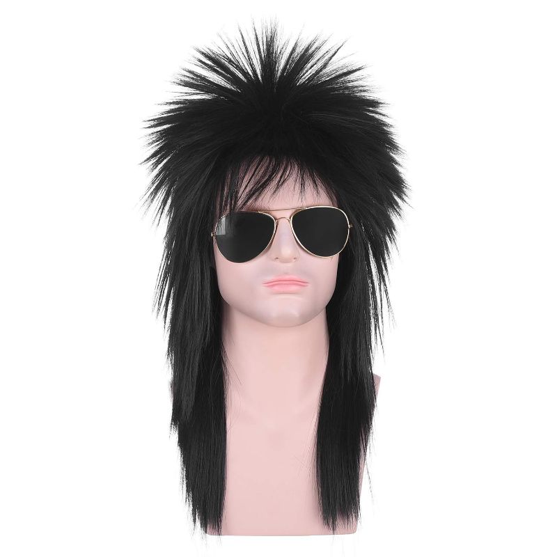 Photo 1 of morvally Unisex Long Black 70s 80s Mullet Cher Glam Rock-Rocker Cosplay Wigs for Women and Men’s Halloween, Themed Costume Party