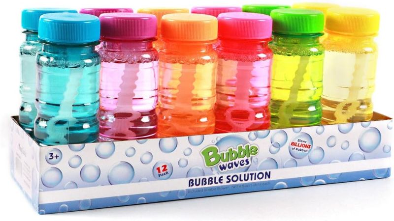 Photo 1 of Big Bubble Bottle 12 Pack - 4oz Blow Bubbles Solution Novelty Summer Toy - Activity Party Favor Assorted Colors Set