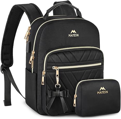 Photo 1 of MATEIN Business Laptop Backpack, 15.6 Inch Travel Laptop Bag Rucksack with USB Charging Port, Water-Resistant Bag Daypack for Work College Computer Men Women Backpack, Black,gold 