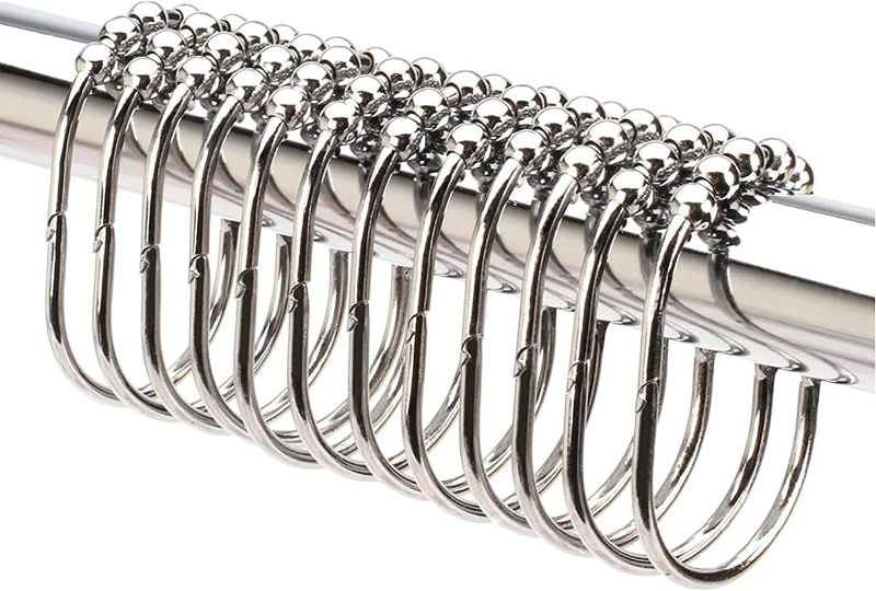 Photo 1 of 2LB Depot Wide Shower Curtain Rings/Hooks Set, Decorative Polished Chrome Finish, Easy Glide Rollers, 100% Rustproof Stainless Steel, Set of 12 Rings for Shower Rods