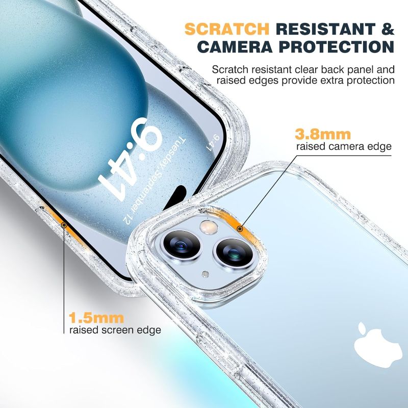 Photo 1 of Diaclara Designed for iPhone 15 Plus Case 6.7'', Full Body Rugged Case w/Built-in Touch Sensitive Anti-Scratch Screen Protector+9H Glass Camera Lens Protector, Clear Glitter