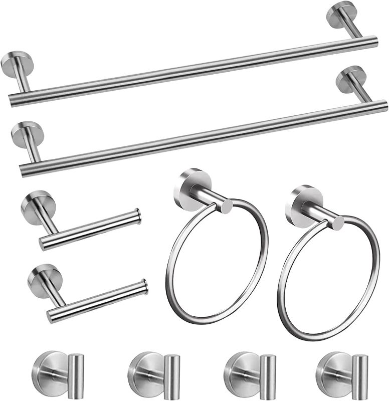 Photo 1 of 10 Piece Brushed Nickel Bathroom Accessories Set, 16 inch Brushed Nickel Bathroon Hardware Set Towel Bar Ring Toilet Paper Holder Robe Towel Hook SUS304 Stainless Steel