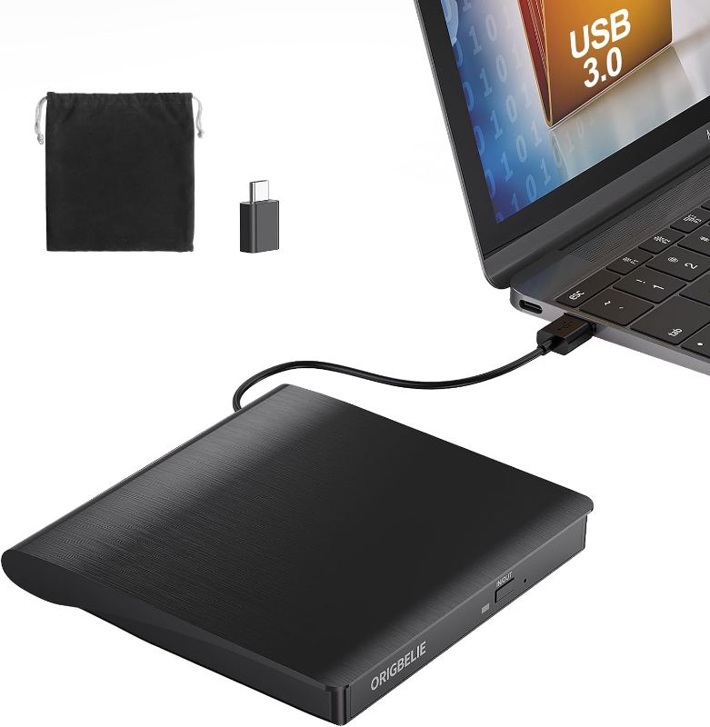 Photo 1 of ORIGBELIE External CD/DVD Drive for Laptop, USB 3.0 CD Burner +/-RW CD ROM External DVD Drive Portable DVD Player for Laptop Desktop PC Apple Mac Windows 11/10/8/7/XP Linux OS
