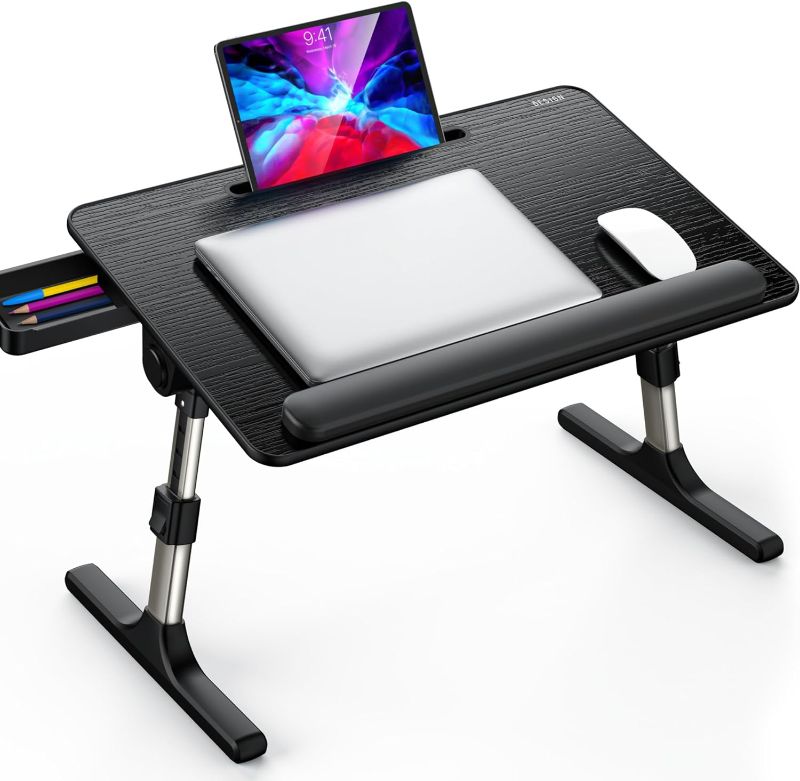 Photo 1 of Besign LT07 Lap Desk [Large Size], Adjustable Laptop Table, Portable Standing Bed Desk, Foldable Sofa Breakfast Tray, Notebook Computer Stand for Reading and Writing (Black)
