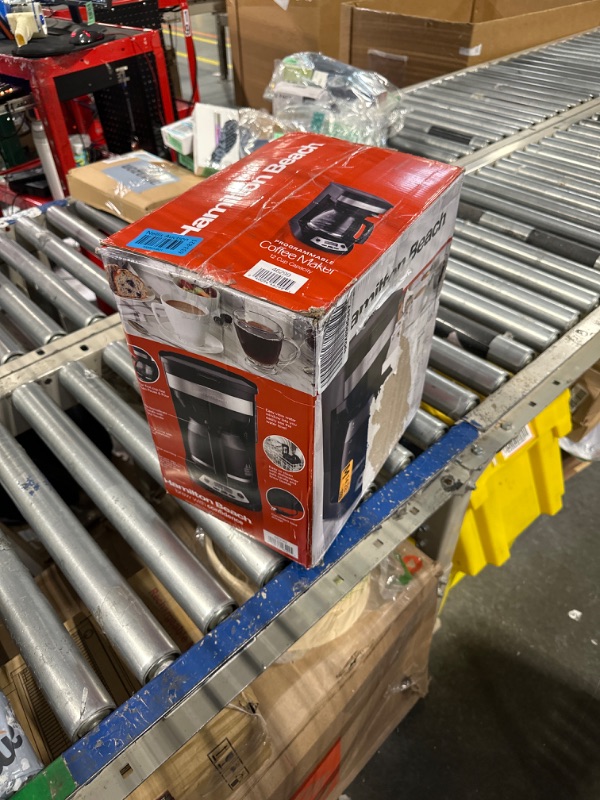 Photo 1 of Hamilton Beach 12 Cup Programmable Coffee Maker, Brew Options, Glass Carafe (46299), Black with Stainless Accents & Permanent Gold Tone Filter, Fits Most 8 to 12-Cup Coffee Makers (/80675 )