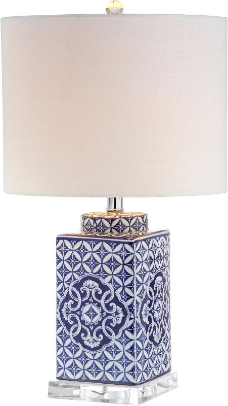 Photo 1 of JONATHAN Y JYL3006A Choi 23" Chinoiserie LED Table Lamp Traditional Bedside Desk Nightstand Lamp for Bedroom Living Room Office College Bookcase LED Bulb Included, Blue/White