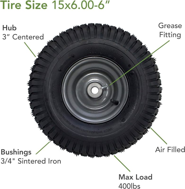 Photo 1 of 15x6.00-6 Tire and Wheel Assembly, Replacement Lawn Mower Front Tires compatible with Craftsman Riding Lawn Mowers, 