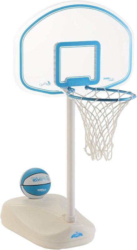 Photo 1 of Dunn-Rite Clear Shot Swimming Pool Basketball Hoop w/Ball, Base, & 13 Inch Stainless Steel Rim for Adults & Kids, Choose Basketball or Basketball and Volleyball Combo