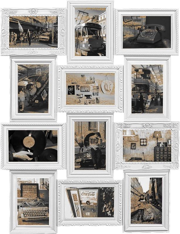 Photo 1 of Jerry & Maggie 12 Opening Collage Photo Frame Rustic 23×18 Vintage Embossed Finish PVC Picture Frames Selfie Gallery Collage Wall Hanging For 6×4 Photo, White