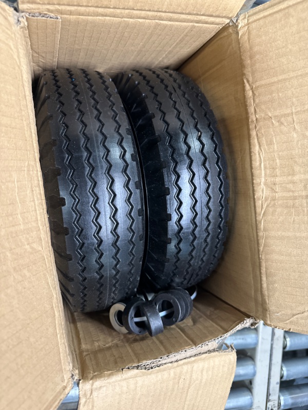 Photo 3 of 4.10/3.50-6 Flat Free Tire and Wheel, with 3"-3.5''-4.0''-4.5'' Centered Hub, and 3/4" & 5/8" Bearings, Replacement for Lawn Mower, Hand Truck/All Purpose Utility Tire on Wheel, (2 Pack)