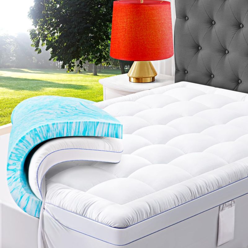 Photo 1 of 2 Inch Memory Foam Plus 1 Inch Down Alternative Pillowtop Mattress Pad, with Bedside Pocket, Support for Back Pain