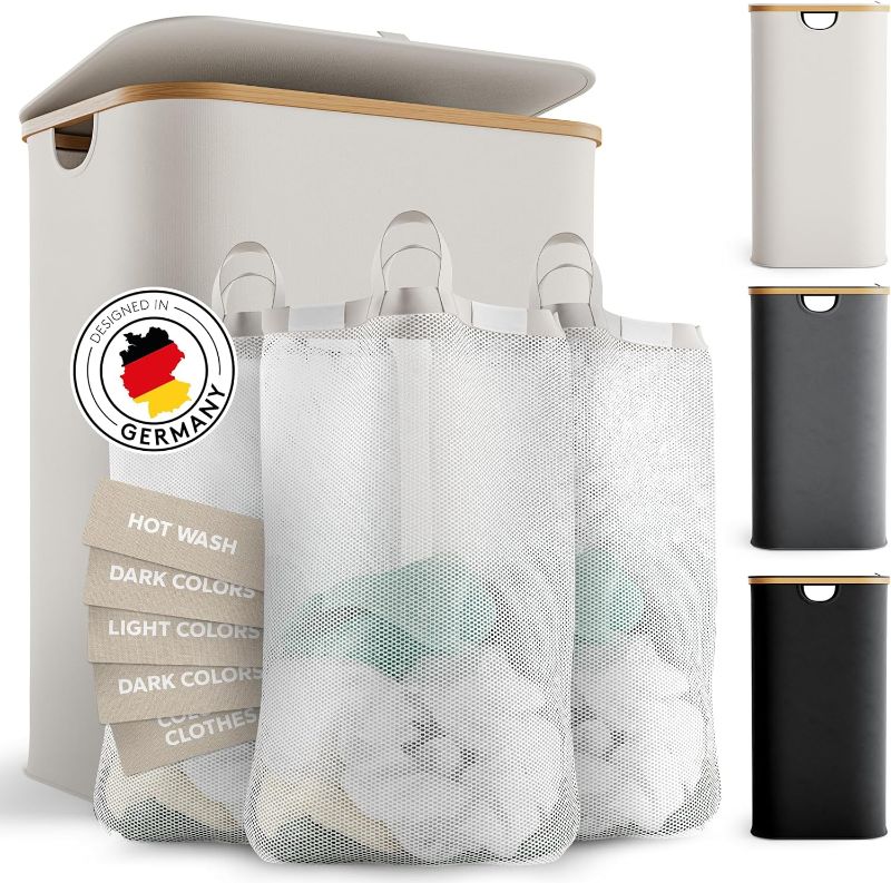 Photo 1 of EDELFELD - Laundry Hamper with Lid [150L] - Collapsible Laundry Basket with Lid and 3 Sections - Large Hampers for Laundry with Removable Washing Bags - Freestanding Clothes Hampers for Laundry