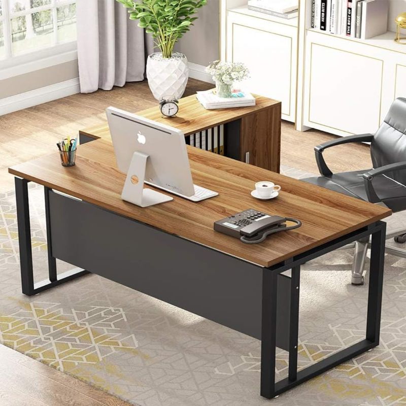 Photo 1 of LITTLE TREE 55 inches Executive Desk and 39" File Cabinet,Modern L-Shaped Computer Desk Business Furniture Set with Storage Mobile Printer Stand for Home Office,Walnut
