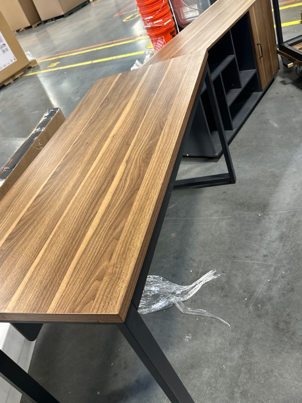 Photo 1 of LITTLE TREE 55 inches Executive Desk and 39" File Cabinet,Modern L-Shaped Computer Desk Business Furniture Set with Storage Mobile Printer Stand for Home Office,Walnut
