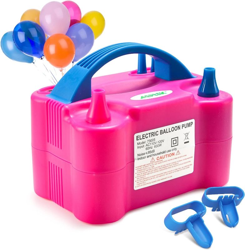 Photo 1 of  Electric Air Balloon Pump, AGPTEK 110V 600W Rose Red Portable Dual Nozzle Inflator/Blower for Party Decoration

