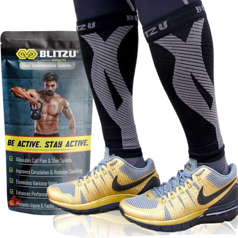 Photo 1 of BLITZU Calf Compression Sleeves for Men Women. Footless Socks Support for Running. Leg Sleeve Brace for Shin Splints Swelling