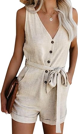 Photo 1 of Acelitt Womens Casual Summer Crewneck Ruffle Sleeveless Romper