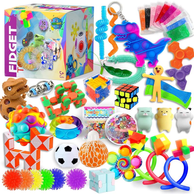 Photo 1 of (51 Pcs) Fidget Toys Pack, Popits Fidgets Set for Classroom Rewards, Sensory Toys Autism Autistic ADHD Children, Bulk Fidget Set with Pop it Fidget Spinners