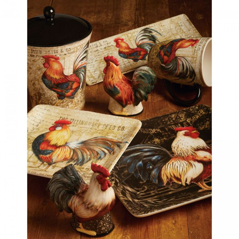 Photo 1 of 12-Pc Rooster Dinnerware Set, Colorful Ceramic Farmhouse Dishware, Square Plates