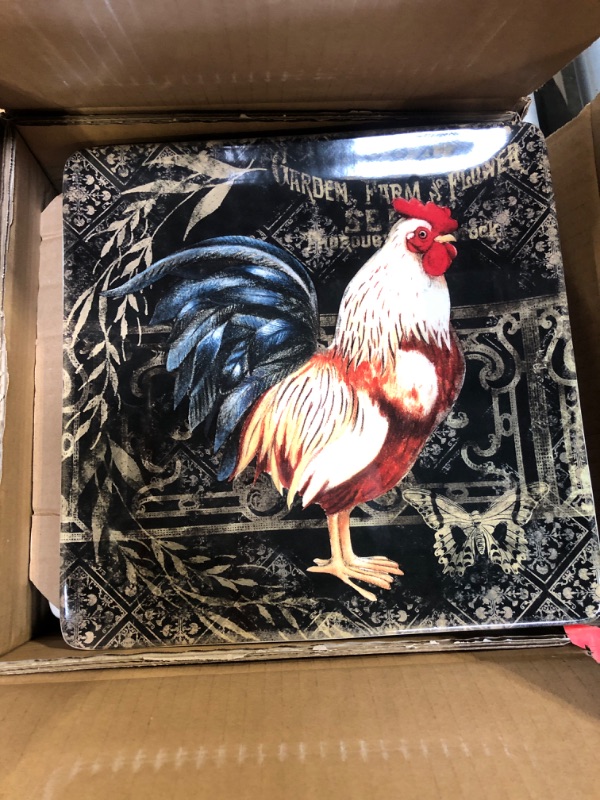 Photo 5 of 12-Pc Rooster Dinnerware Set, Colorful Ceramic Farmhouse Dishware, Square Plates