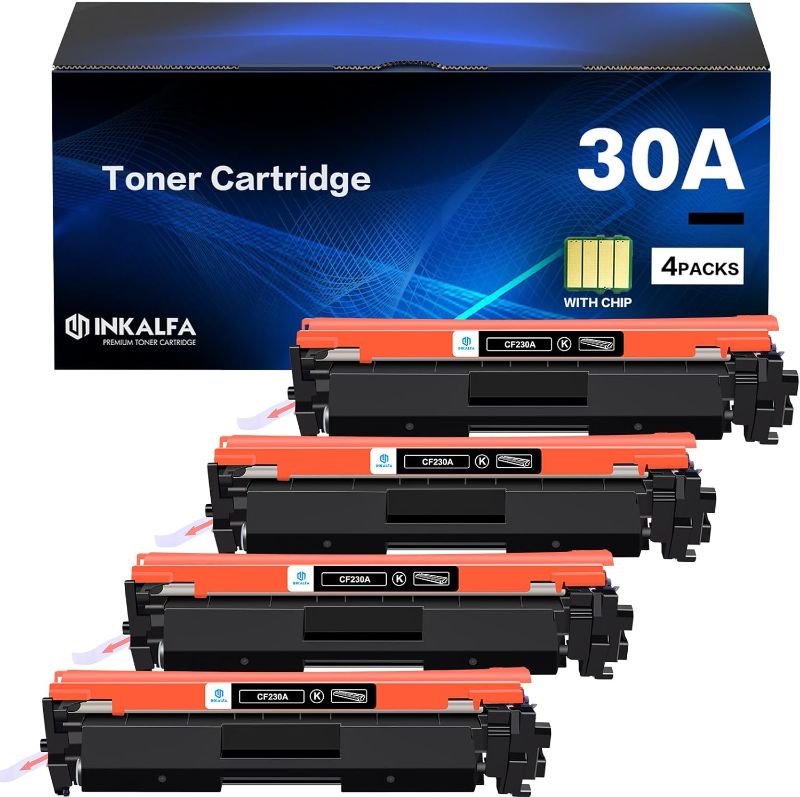 Photo 1 of 30A CF230A Toner Cartridge Black 4 Pack Compatible Replacement for HP 30A CF230A 30X CF230X for HP Laserjet Pro MFP M227fdw M203dw M227fdn M203dn M227sdn M203d M227 M203 Series Printer Ink