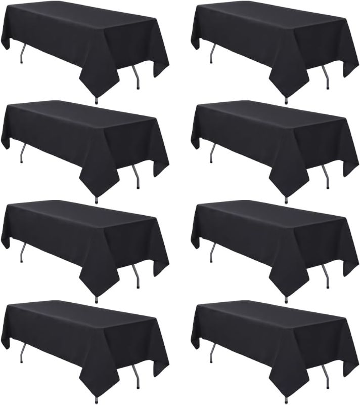 Photo 1 of 8 Pack Black Tablecloth 60 x 102 Inch Polyester Table Cloth for 6 Foot Rectangle Tables, Wrinkle Resistant Washable Decorative Fabric Table Covers for Wedding Party Banquet Buffet and Camping