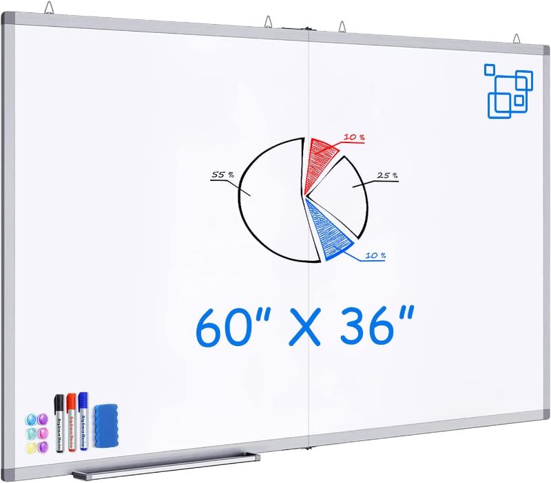 Photo 1 of Large Magnetic Whiteboard, maxtek 60 x 36 Magnetic Dry Erase Board Foldable with Marker Tray 1 Eraser 3 Markers and 6 Magnets | 5' x 3' Big Wall-Mounted Memo White Board for Office Home & School